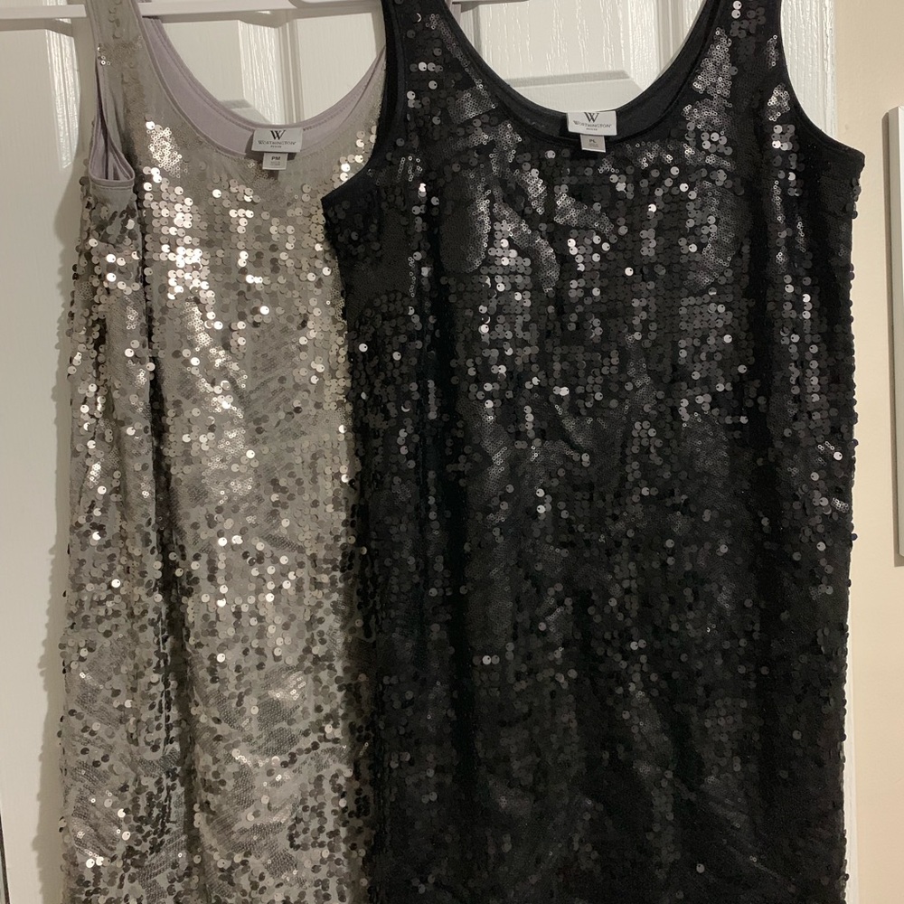 Two cute sleeveless tops. Black and silver